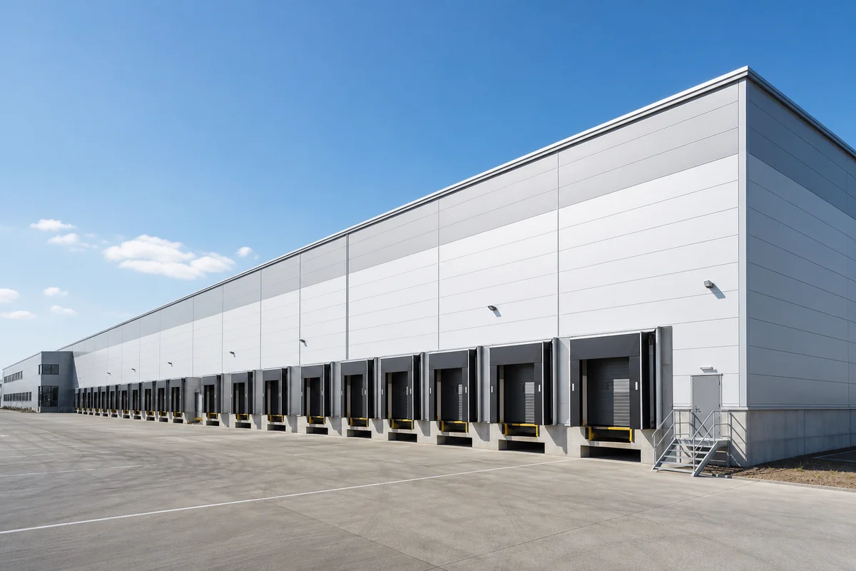 Industrial building with sandwich panel facade