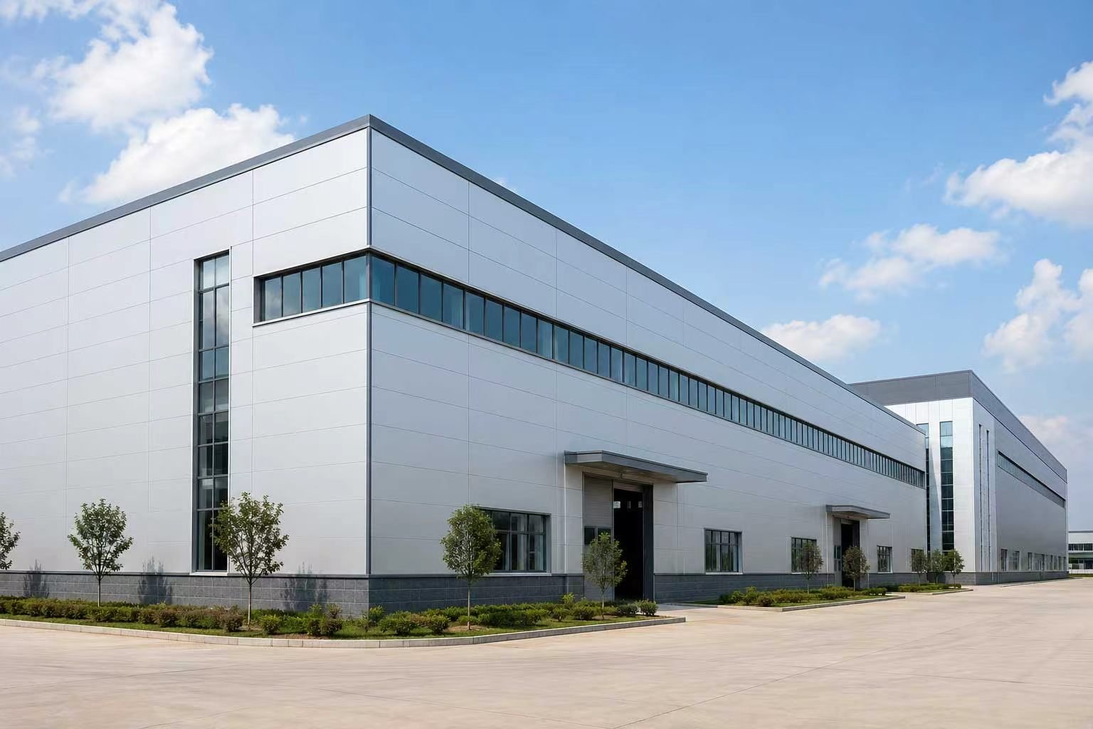 Industrial building using sandwich panels