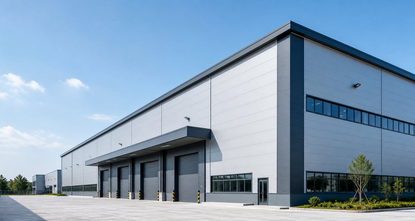 Industrial building with sandwich panels