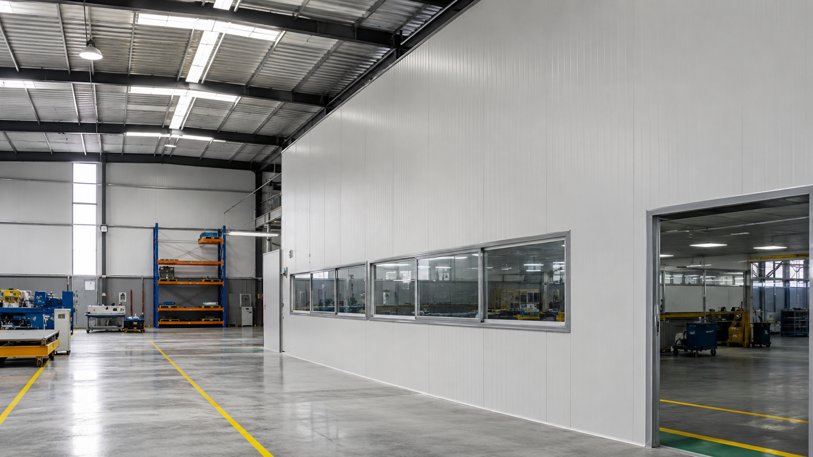 Factory workshop interior built with insulated sandwich panels