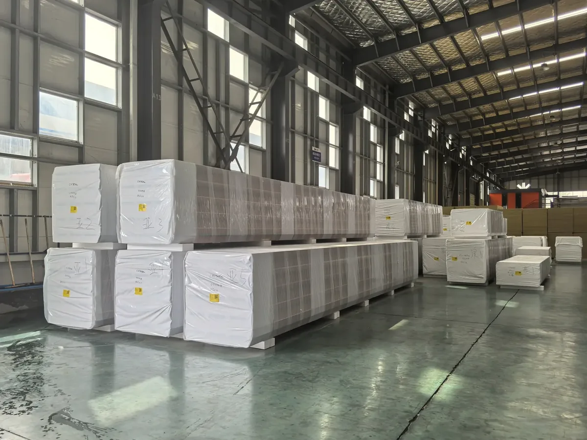 Factory export wrap pallets of sandwich panels ready for shipment