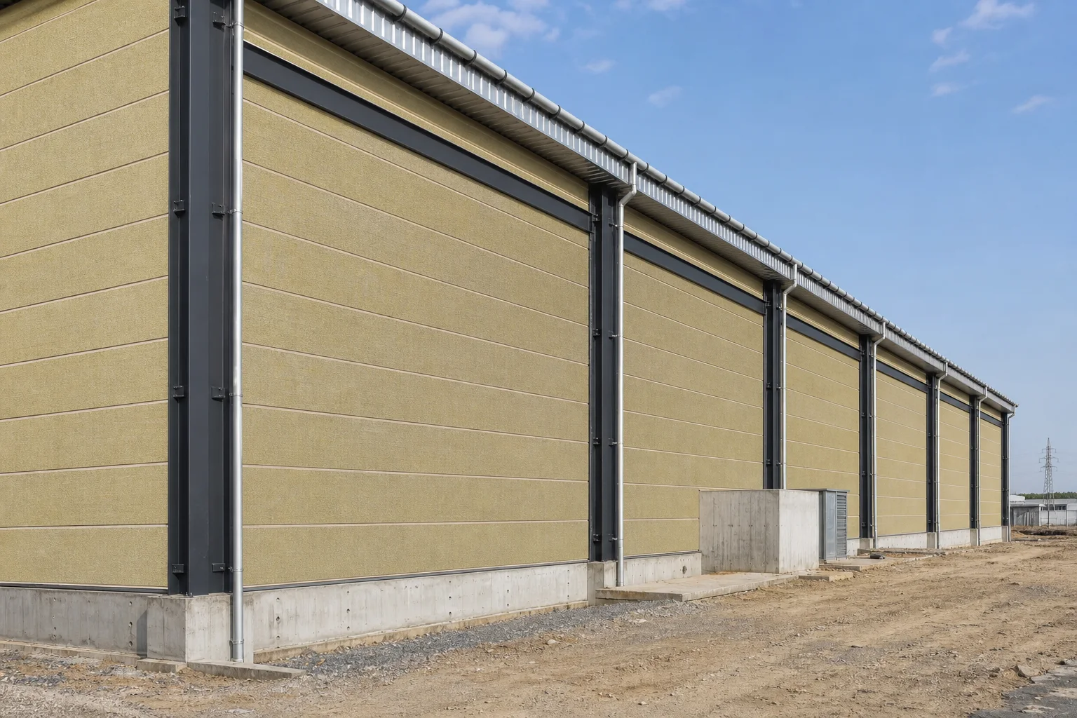 Completed industrial warehouse clad with LIAOHE insulated sandwich wall panels