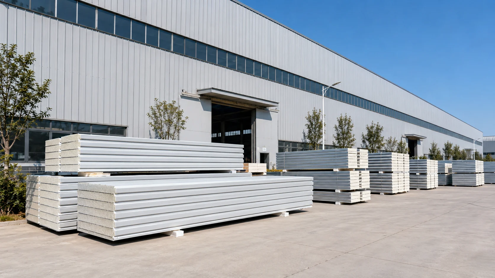 LIAOHE sandwich panel factory and finished panel storage